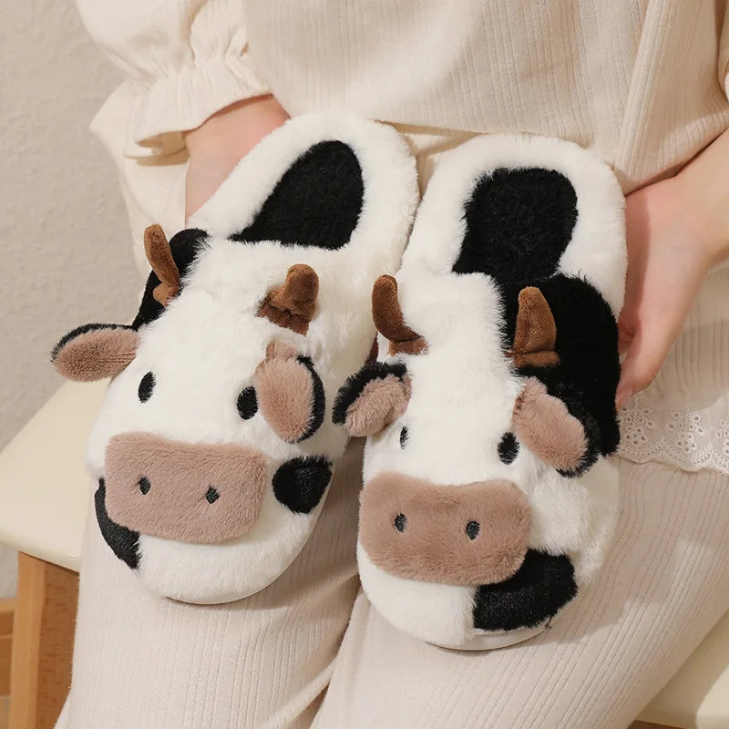 Winter Unisex Cute Cartoon Cow Warm Plush Slippers - # GIAA73610003