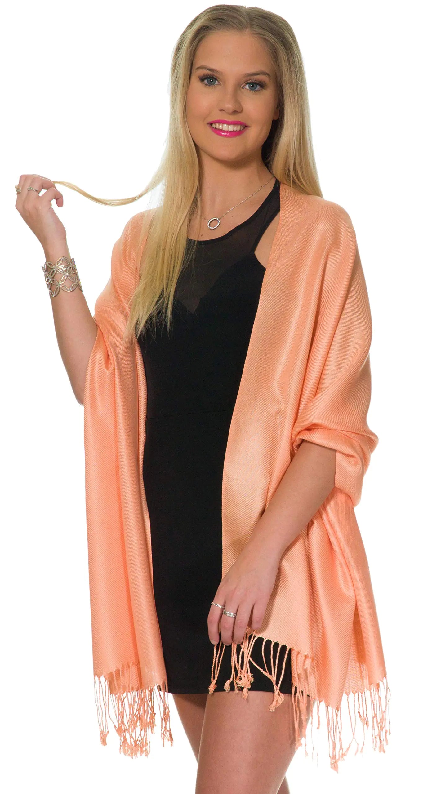 Pashmina Shawls and Wraps for Evening Dresses, Large Soft Pashminas Wedding Shawl Peach - # GIAA231710009