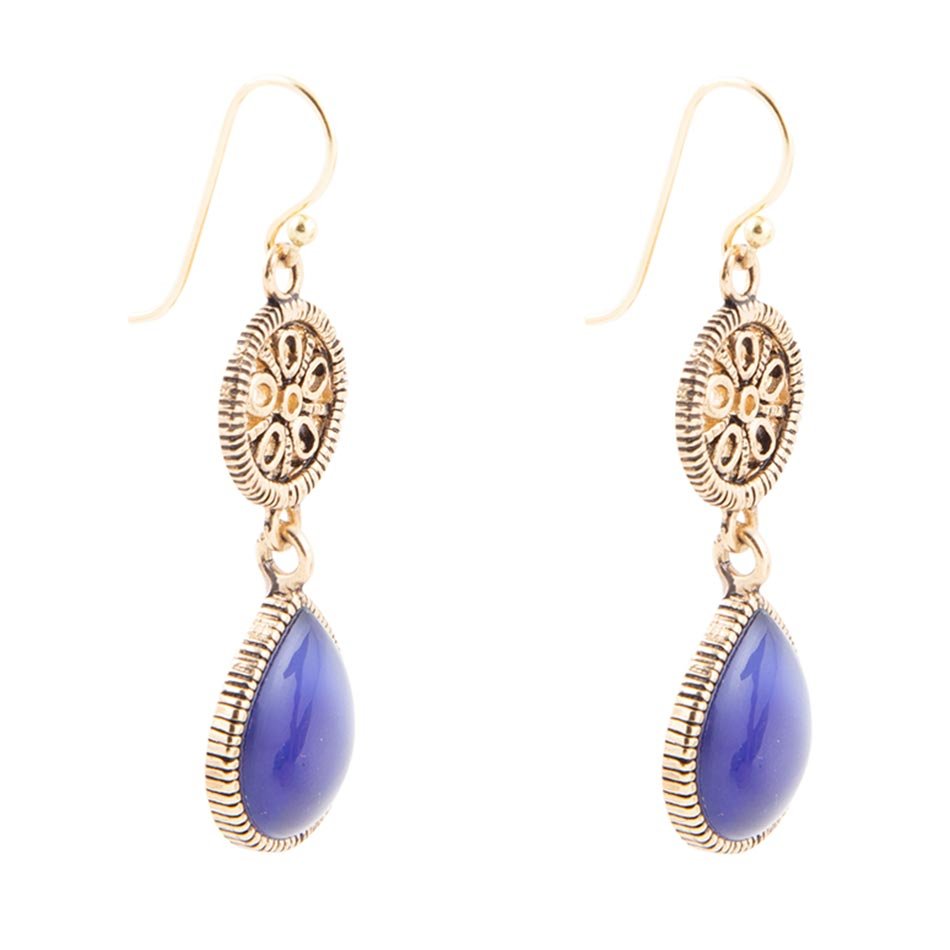 Lace Blue Agate Drop Golden Earrings