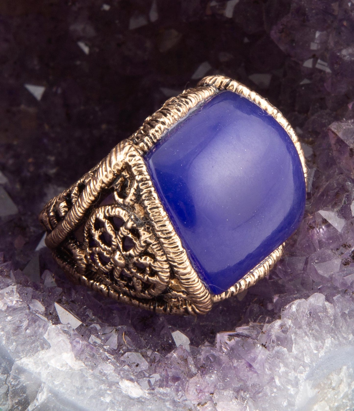 Lace Blue Agate Golden Statement Ring