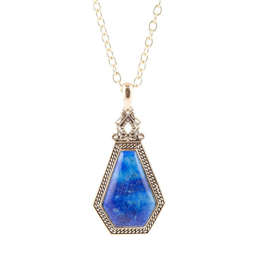 Blue Lapis Golden Elongated Pendant Necklace