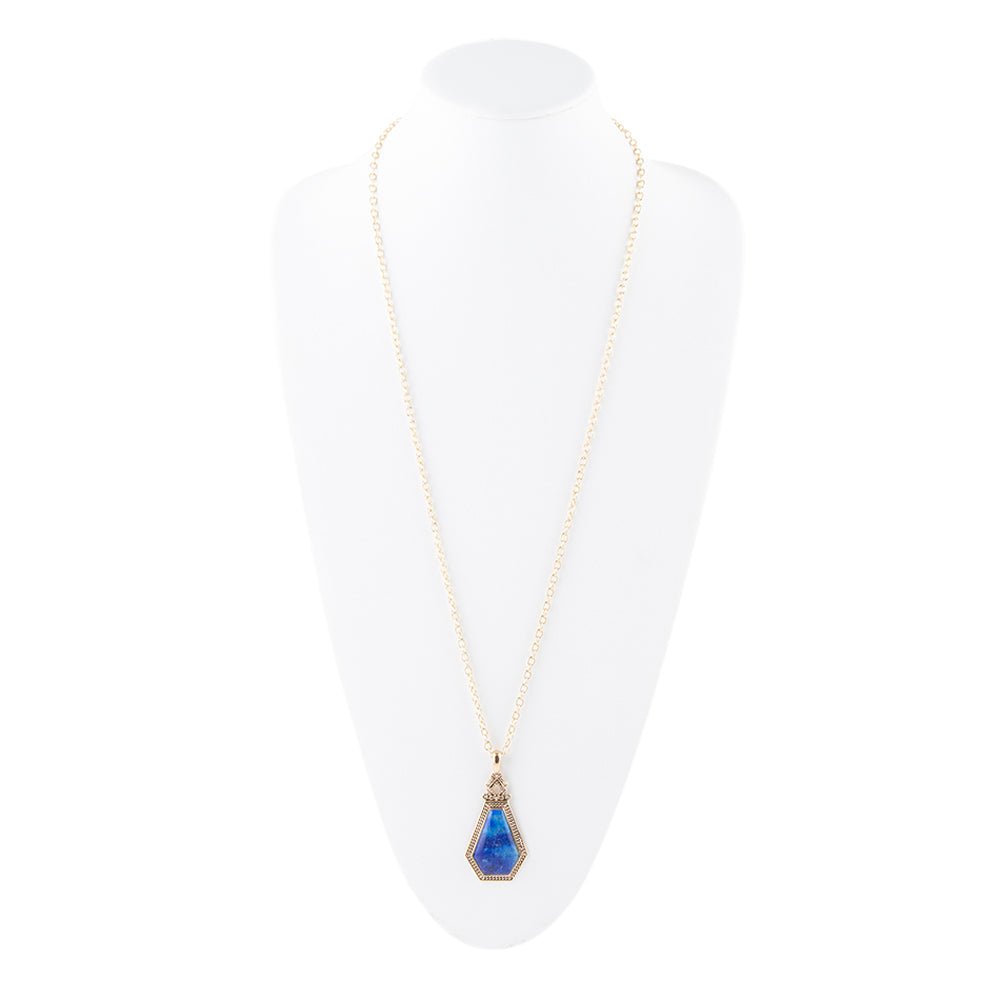 Blue Lapis Golden Elongated Pendant Necklace