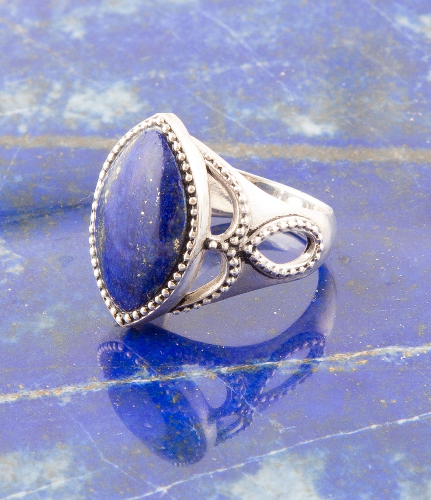 Blue Lapis and Sterling Silver Marquis Ring