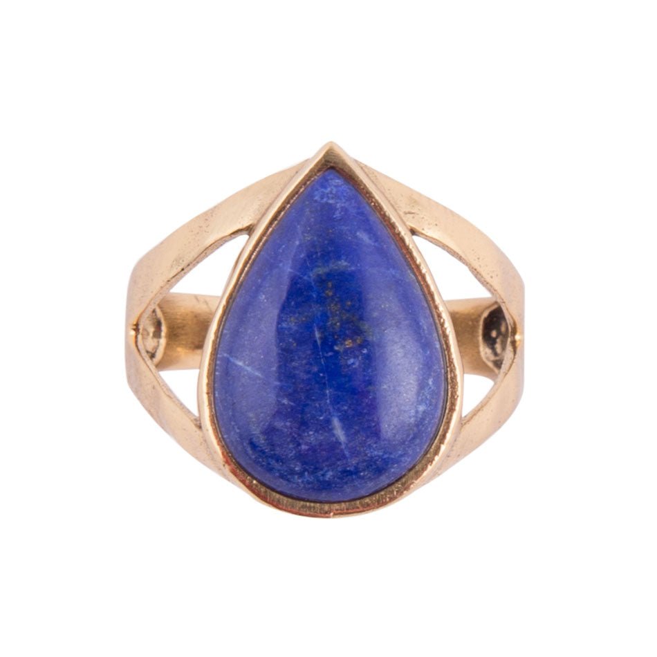 Lapis Teardrop Ring - Bronze