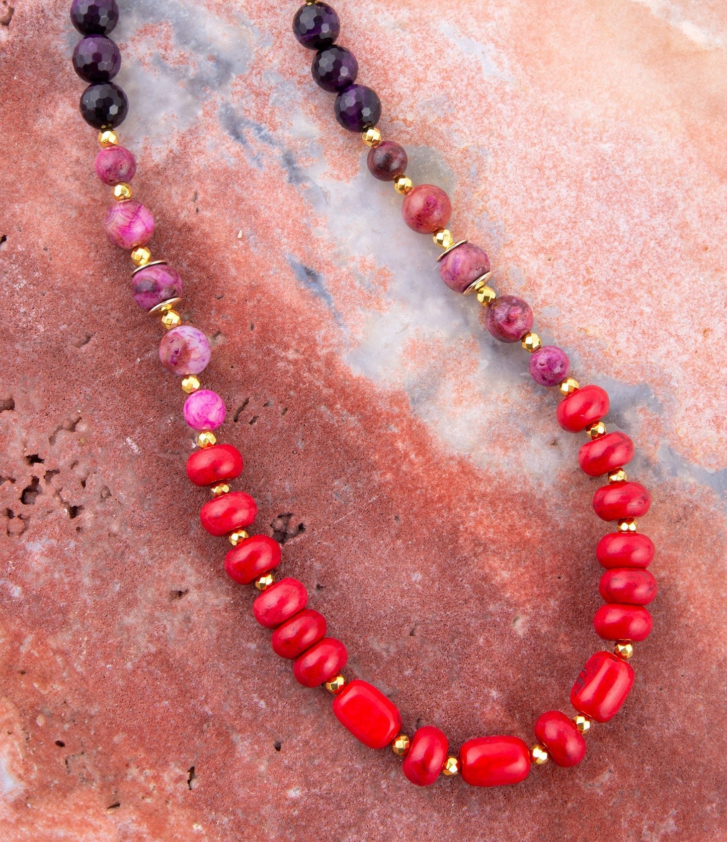 Le Rouge Red Magnesite Multi-Stone Long Necklace