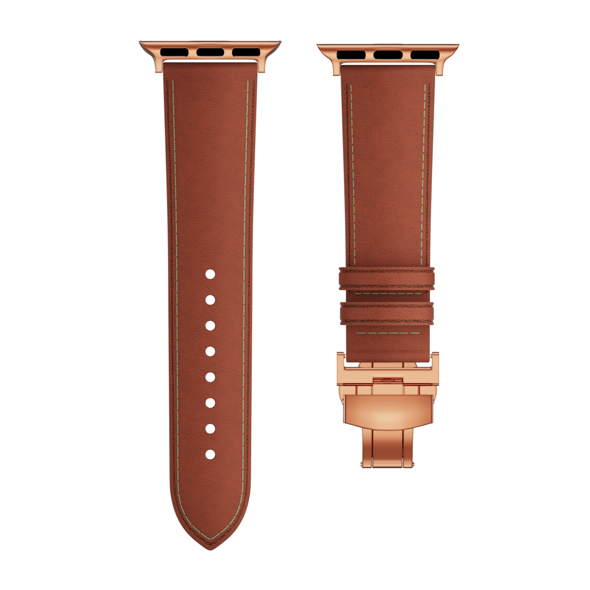 Genuine Leather Butterfly Clasp Band for Apple Watch,Rose Gold