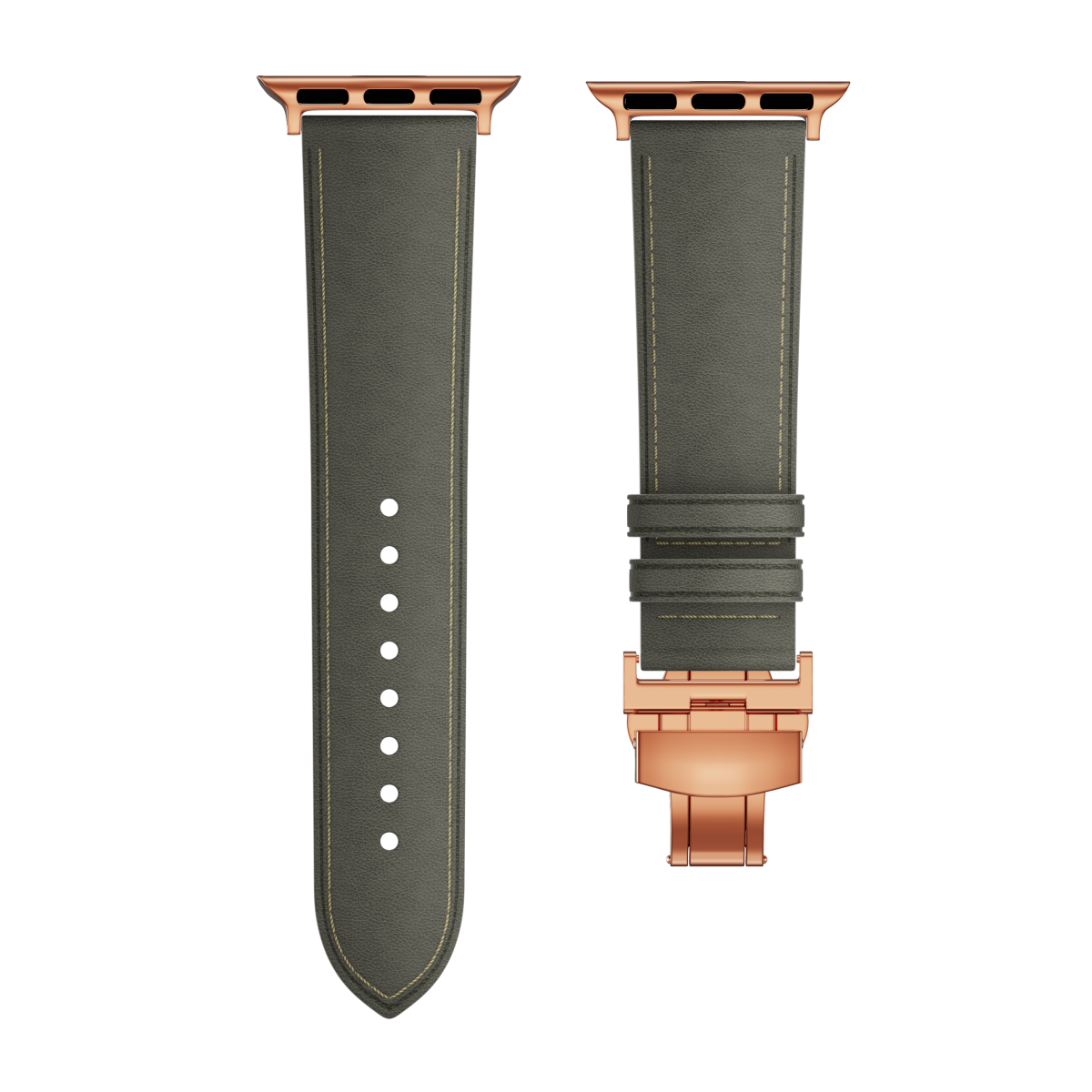 Genuine Leather Butterfly Clasp Band for Apple Watch,Rose Gold