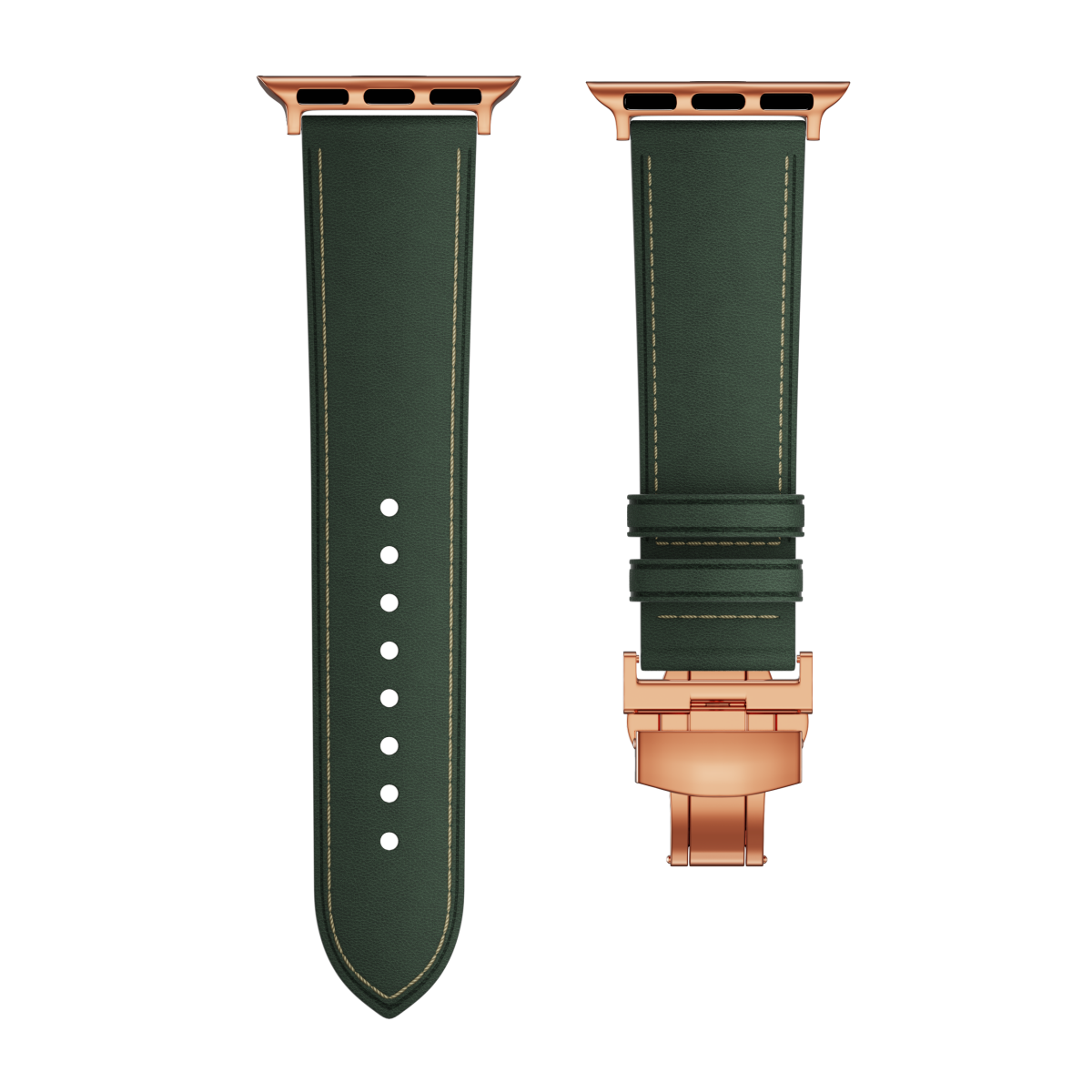 Genuine Leather Butterfly Clasp Band for Apple Watch,Rose Gold