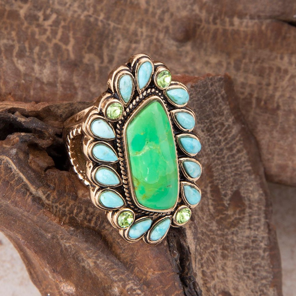 Legacy Lime Green and Blue Turquoise Golden Statement Ring