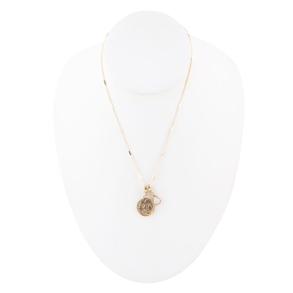 Libra - Zodiac White Moonstone Golden Charm Necklace