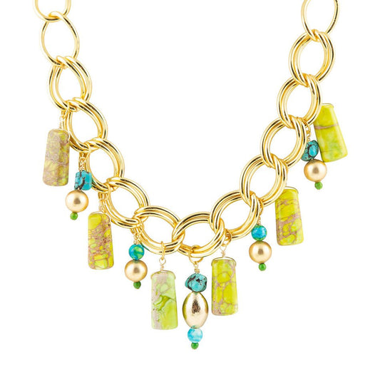 Lime Green Jasper Charm Golden Necklace