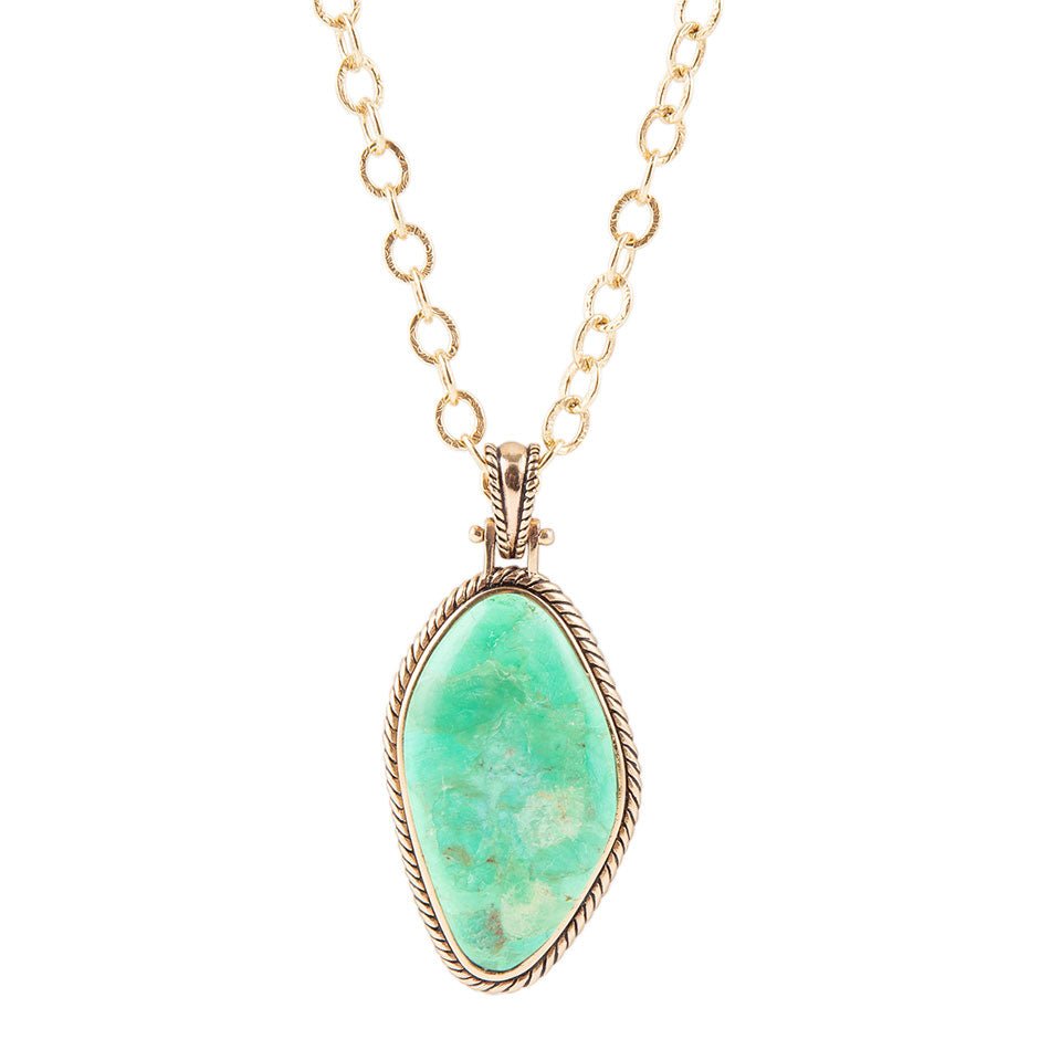 Lime Green Turquoise Boulder Golden Pendant Necklace