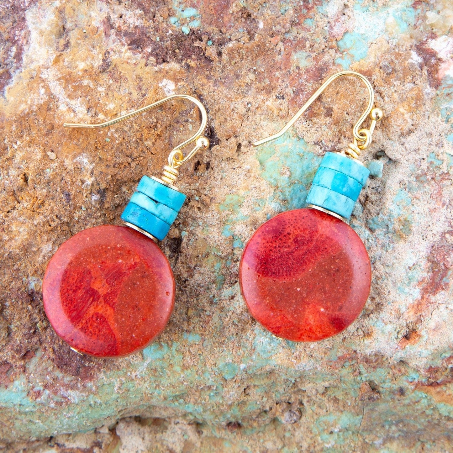Longhorn Coral and Turquoise Drop Earrings