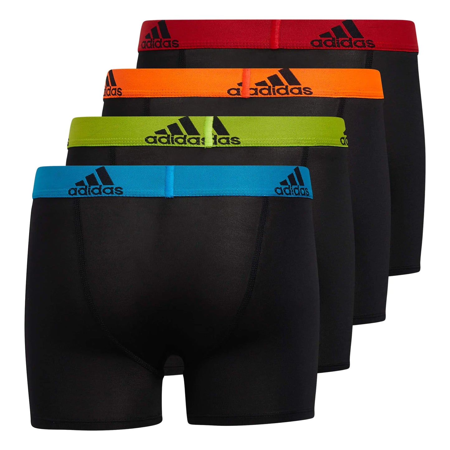 adidas Kids-Boy's Performance Boxer Briefs Underwear (4-Pack) Large Black/Solar Blue/Semi Solar Slime Green - # BOAA121410001