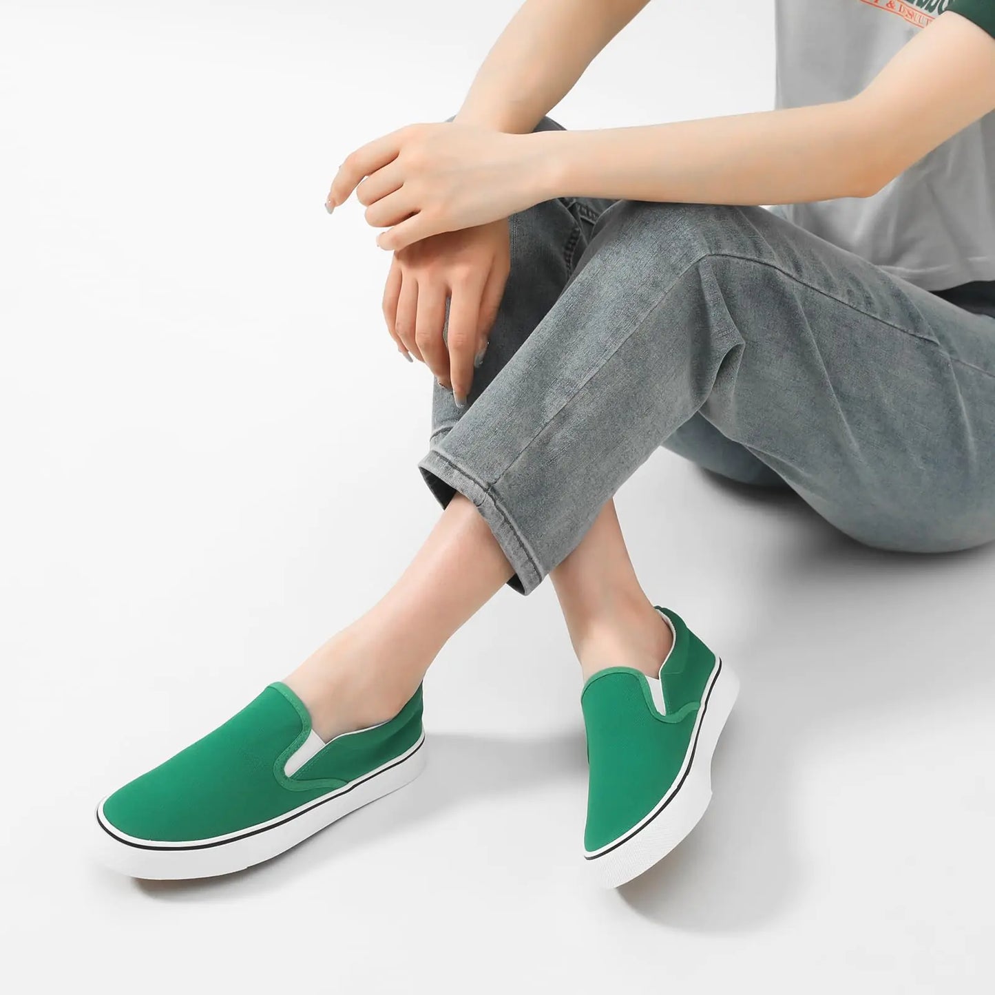 Women's Slip on Shoes Canvas Sneakers Loafers Non Slip Shoes Low Top Casual Shoes 9.5 Dark Green - # GIAA73710012