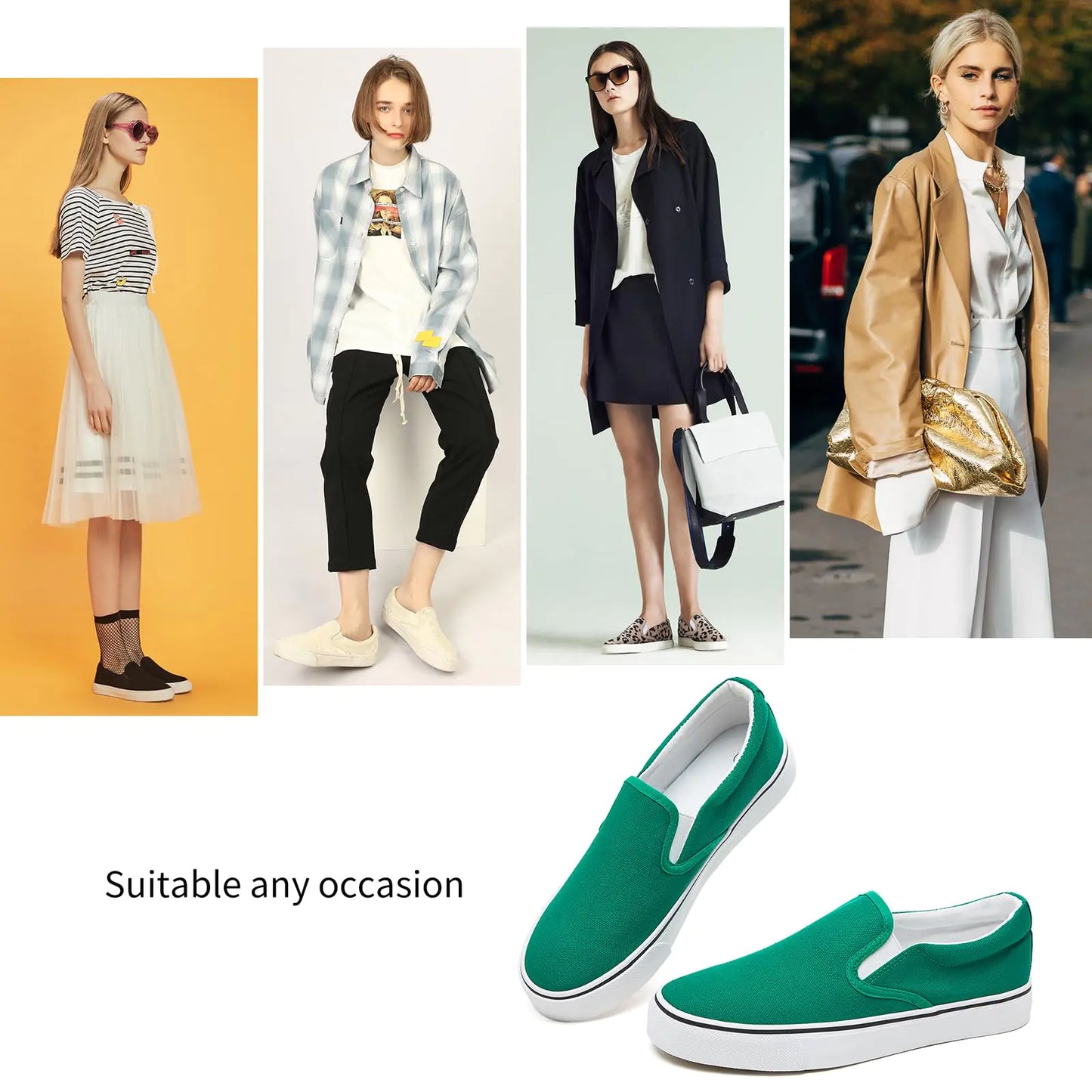 Women's Slip on Shoes Canvas Sneakers Loafers Non Slip Shoes Low Top Casual Shoes 9.5 Dark Green - # GIAA73710012