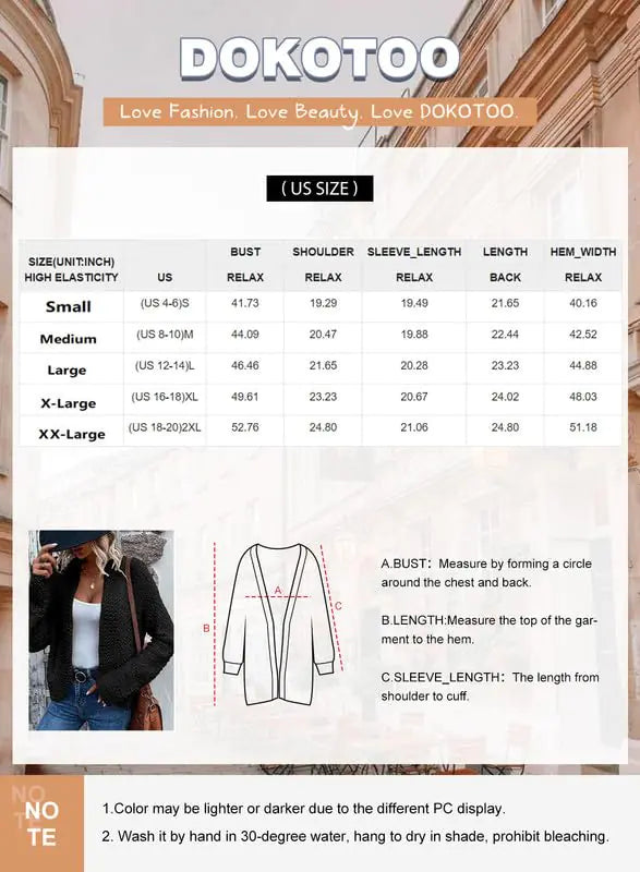 Dokotoo Women's 2024 Fashion Casual Open Front Long Sleeve Chunky Knit Cardigans Sweaters Outerwear Coats X-Large Black - # GIAA23210001