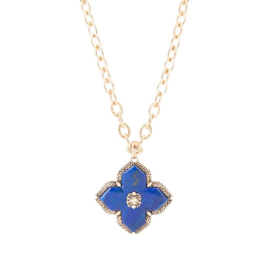 Maltese Cross Blue Lapis Golden Chain Pendant Necklace