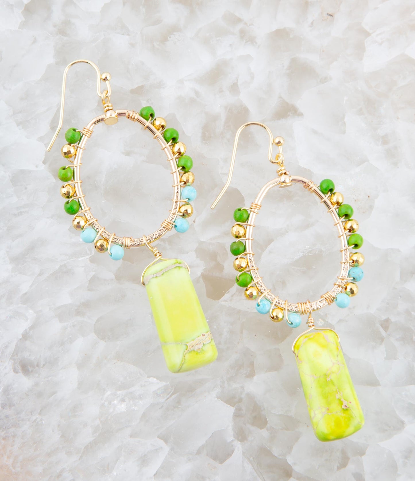 Margarita Green Jasper Golden Drop Earrings