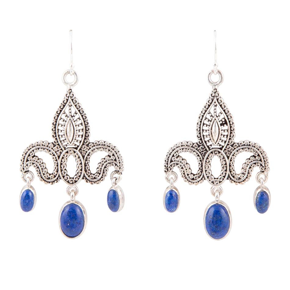 Mehendi Blue Lapis and Sterling Silver Chandelier Earrings