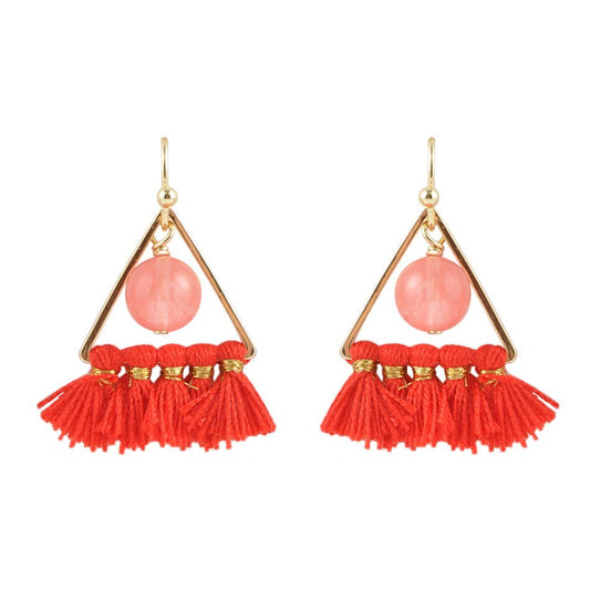 Melon and Triangle Tassel Earrings