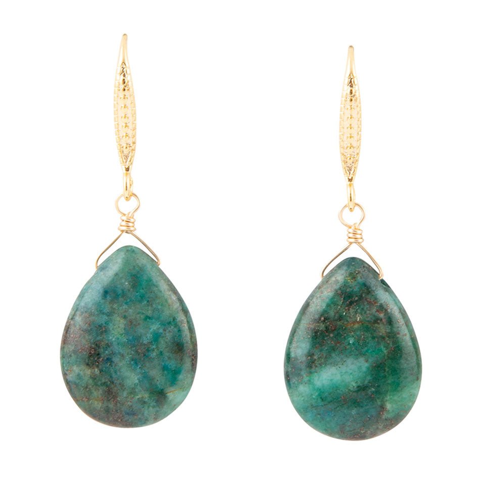 Mix of Blue and Green Chrysocolla Golden Drop Earrings
