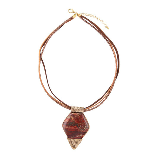 Modern Red Jasper and Golden Pendant Necklace