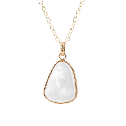White Mother of Pearl Teardrop Golden Pendant Necklace
