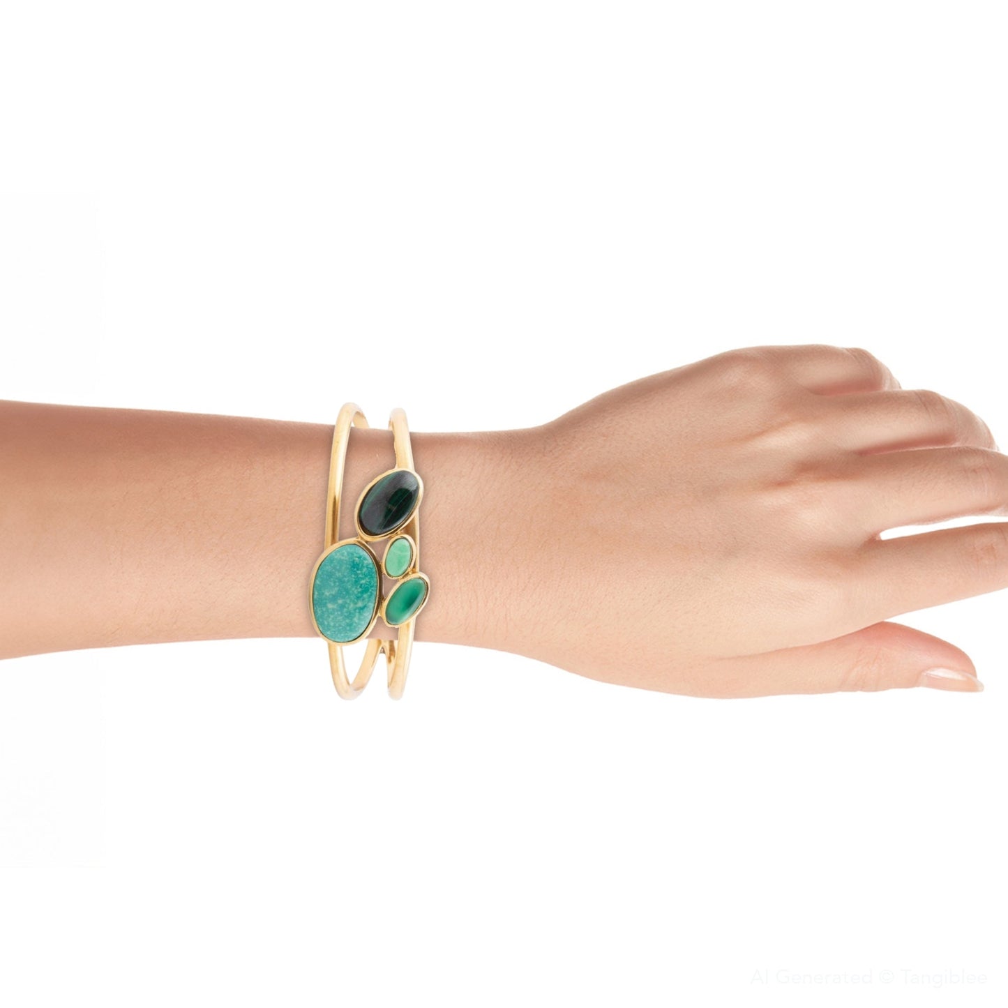 Multi Green Stones Golden Cuff Bracelets
