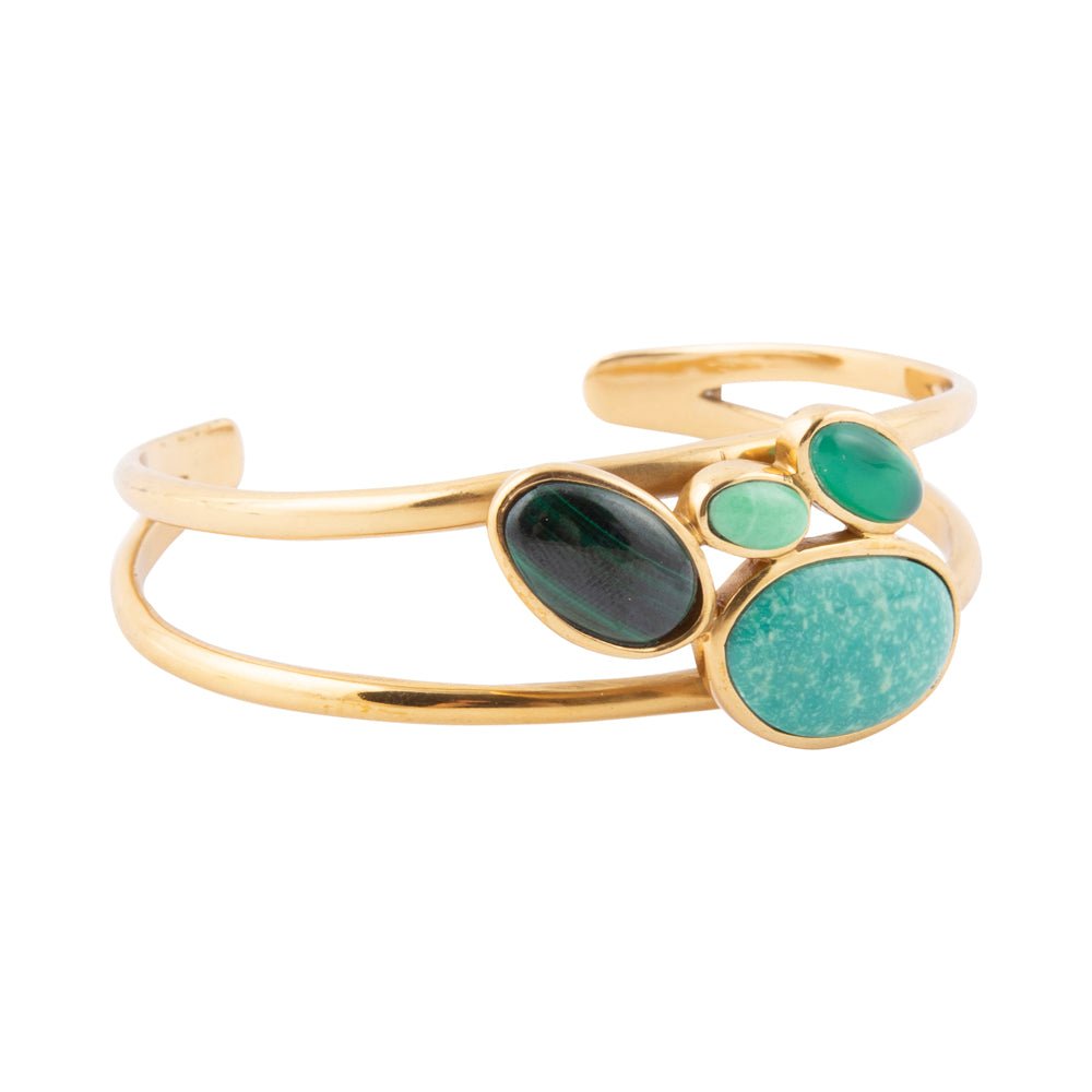 Multi Green Stones Golden Cuff Bracelets