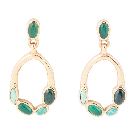 Multi Green Stones Golden Drop Earrings