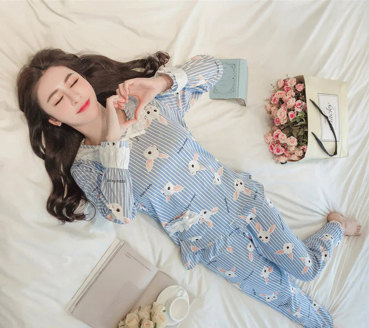 Pure Cotton Maternity Pajama Set for Nursing Mothers - # BAGE211510128-NURSG