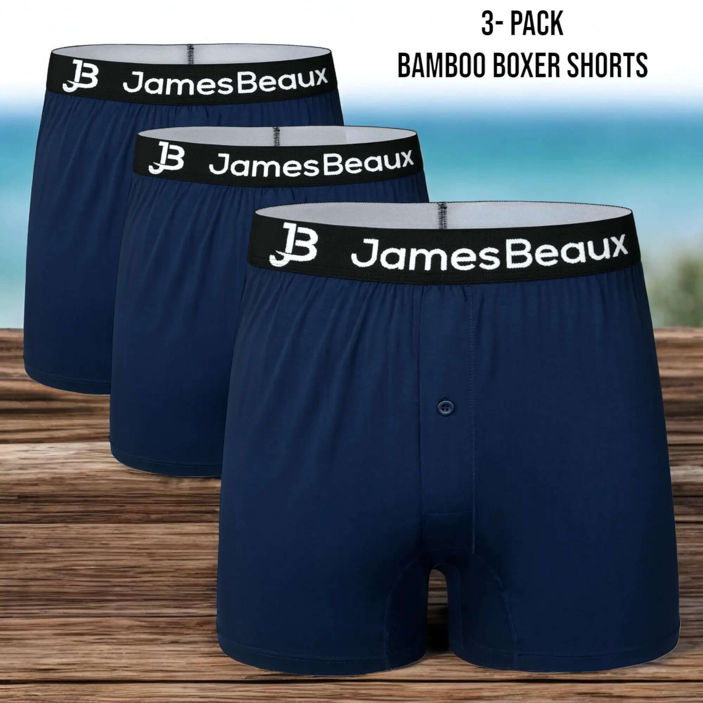 3-Pack Men's Navy Blue 95% Bamboo Boxer Shorts