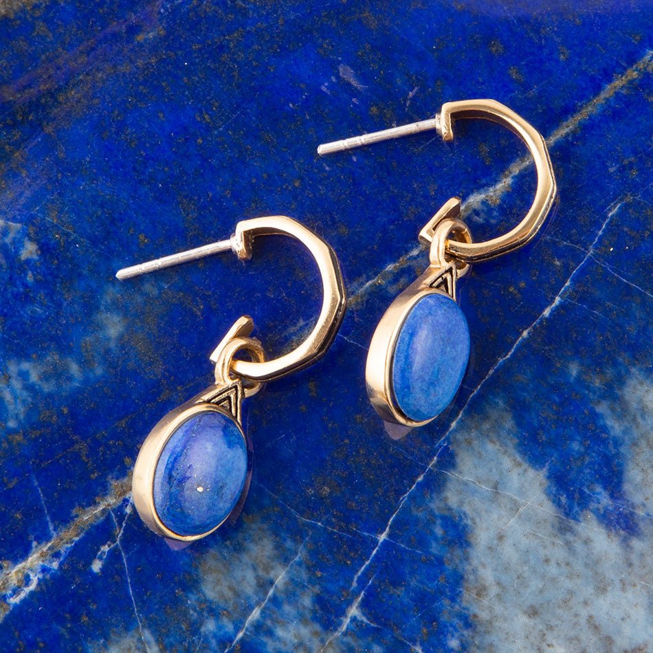 Nova Half-Hoop Blue Lapis and Golden Earrings