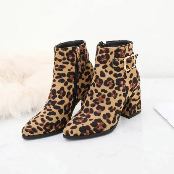 Leopard Print Chunky Heel Boots - # GIAA73410014