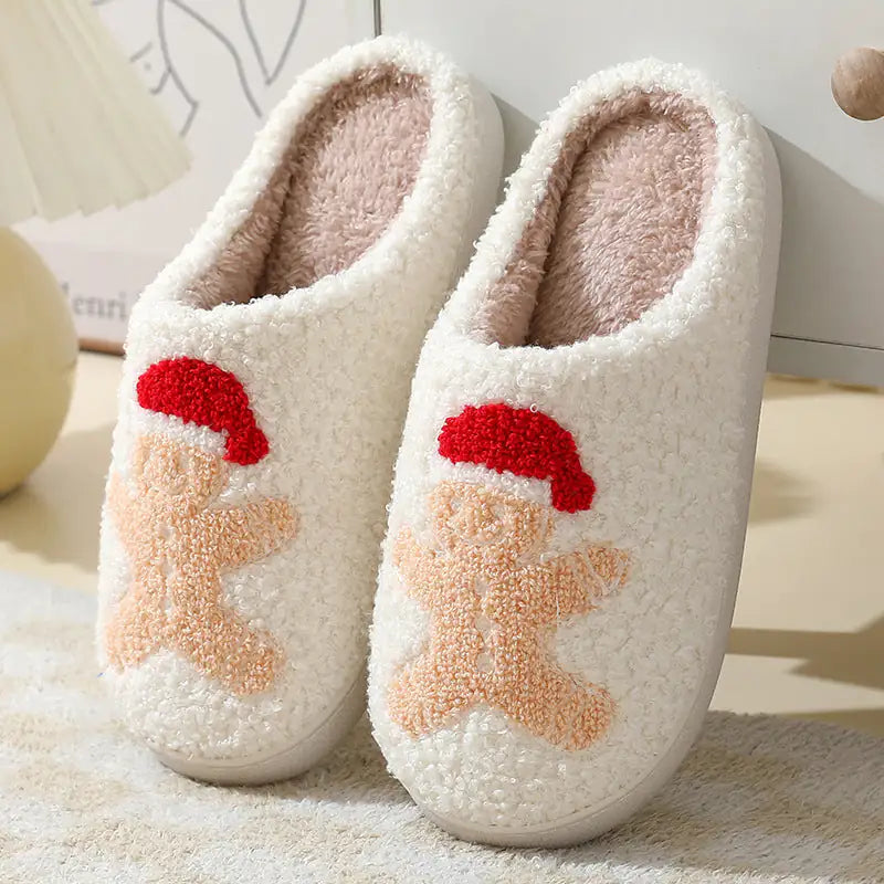 Christmas Home Slippers Cute Cartoon Santa Claus Cotton Slippers For Boys, Women And Men Couples Winter Warm Furry Shoes - # BOAA73410007