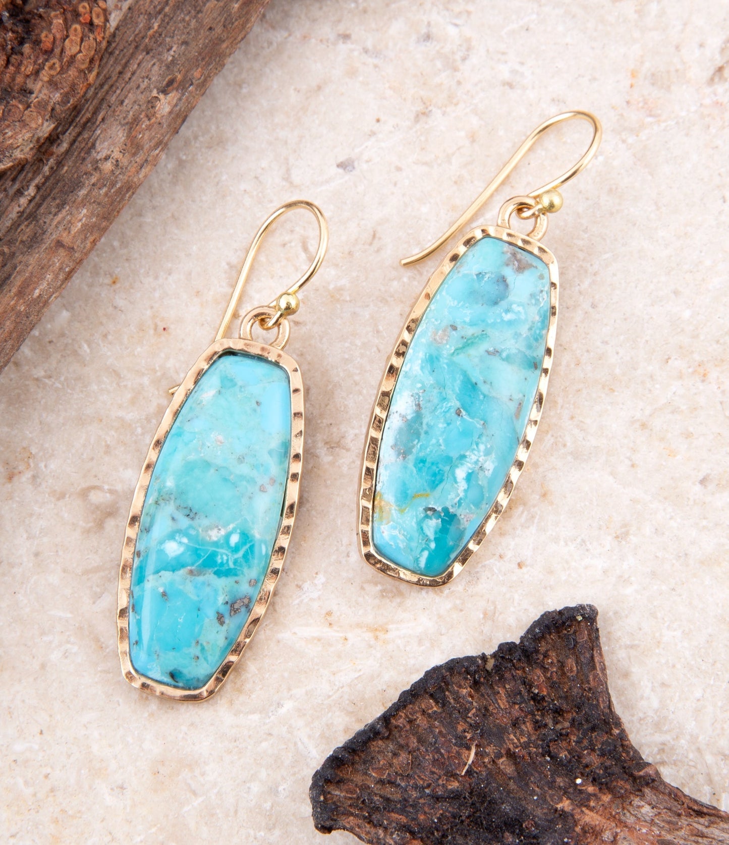 Odyssey Long Blue Turquoise and Golden Statement Earrings