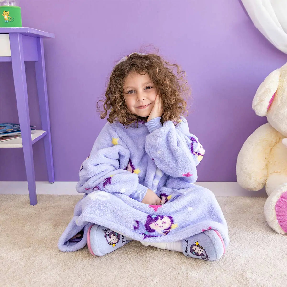 Milk&Moo Little Mermaid Wearable Blanket Hoodie Kid Boys Girls Purple - # BAGE41210017