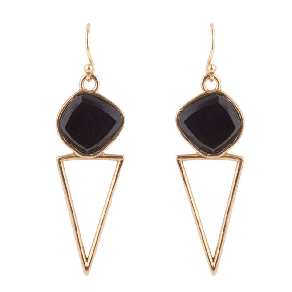 Onyx and Bronze Triangle Earrings