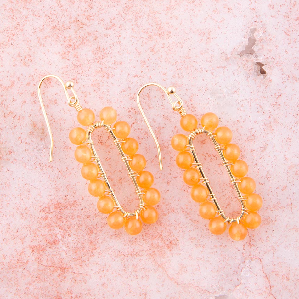 Orange Apricot Jade Endless Golden Loop Earrings