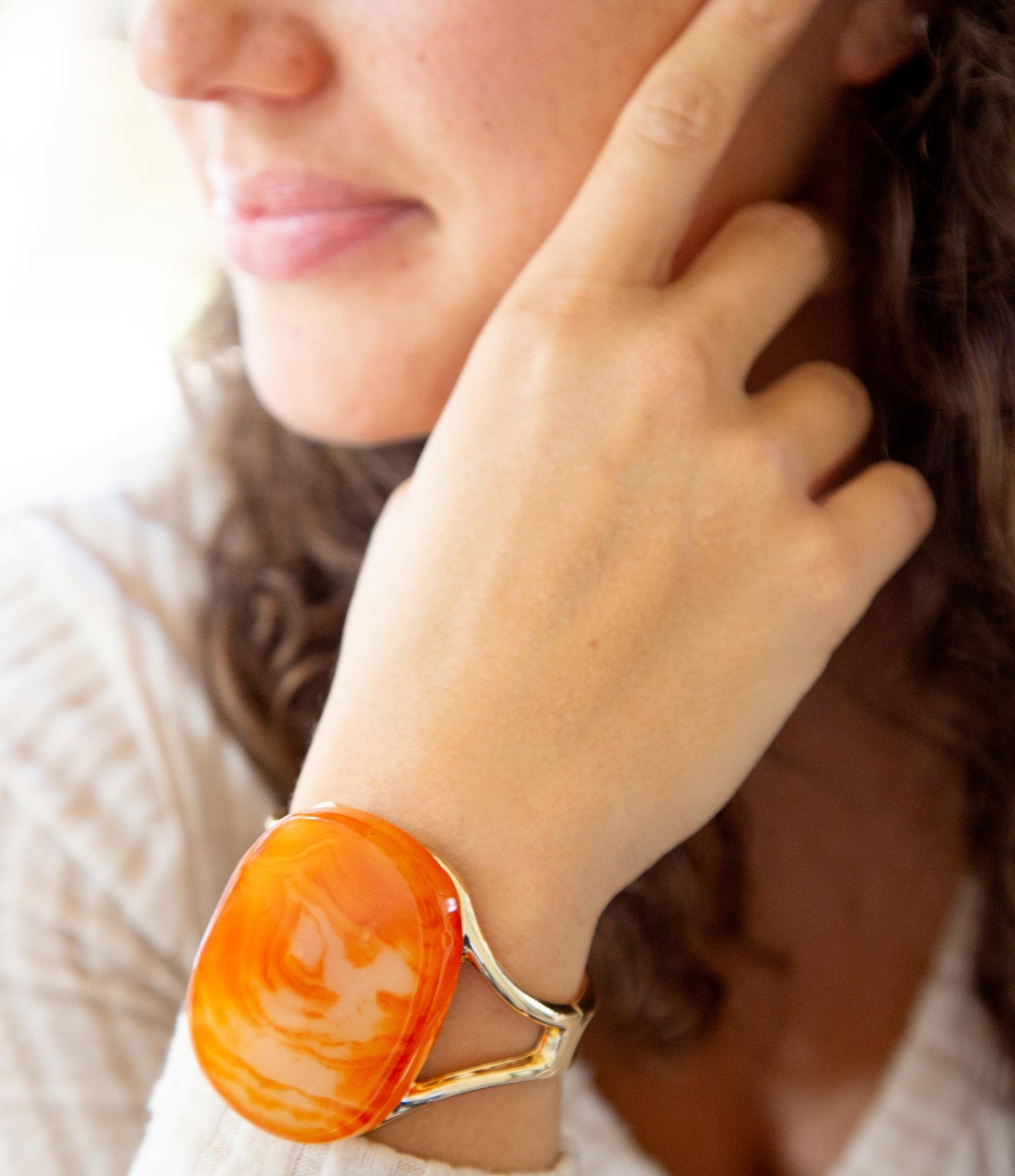 Orange Carnelian Golden Cuff Bracelet