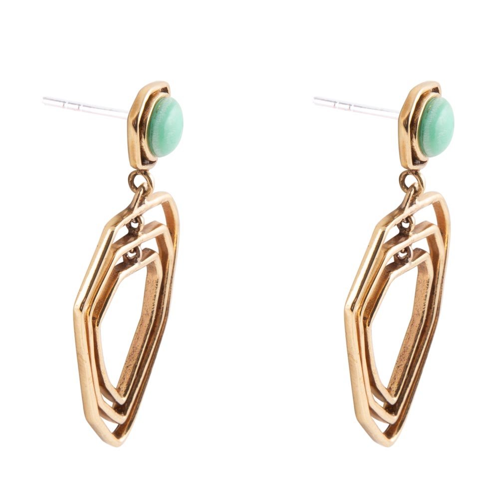 Organic Green Chrysoprase and Golden Bronze Drop Earrings