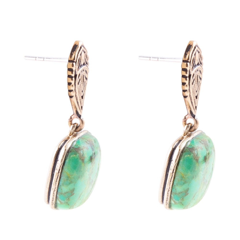 Ornate Lime Green Turquoise Golden Post Top Earrings