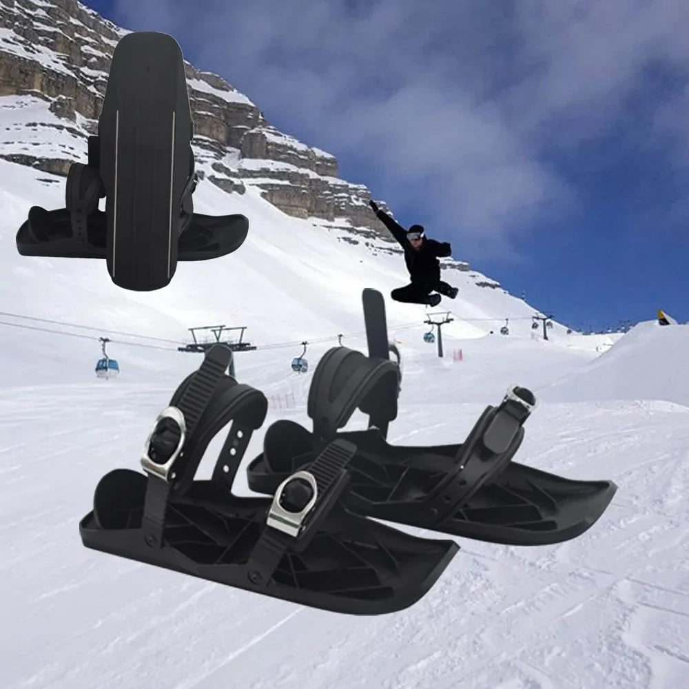 Black Mini Ski Skates Snow Shoes: Portable Adjustable Bindings - # BOAA73110008