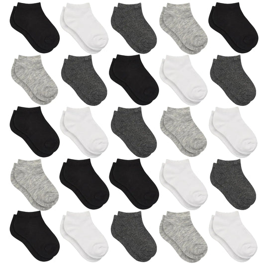 Kids Socks, 25 Pairs Toddler Socks Low Cut for Boys Girls(0-14 Years Old), 25 Pairs Children Ankle Socks Set 10-14 Years #1 Black+white+grey+darkgrey 25pk - # BOAA11810004