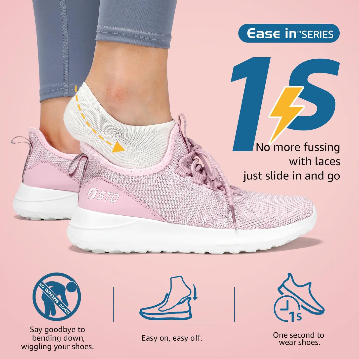 STQ Slip Ins Womens Slip On Sneakers Hands Free Orthopedic Tennis Walking Shoes for Plantar Fasciitis Relief 8.5 Light Pink - # GIAA73110002