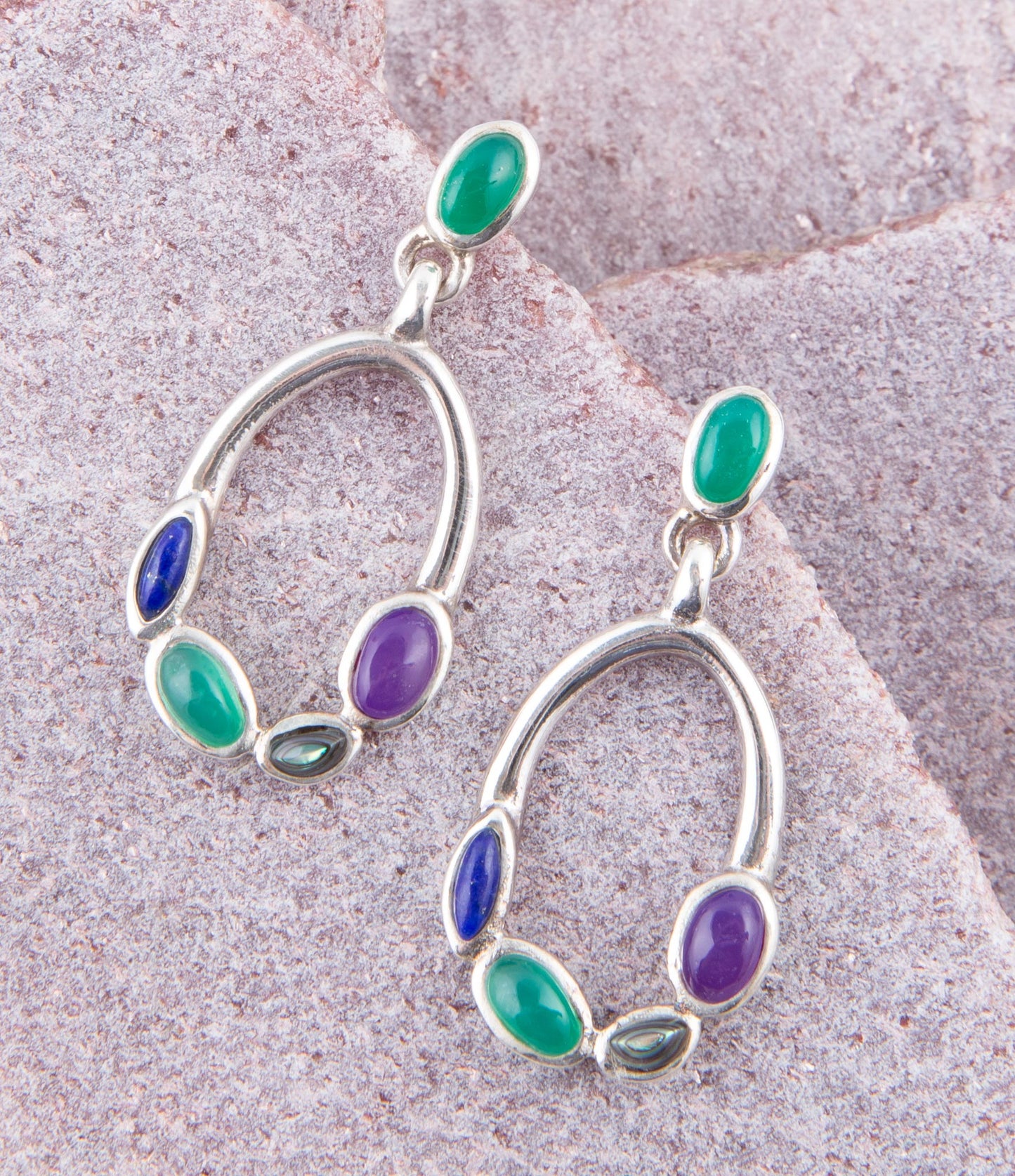 Peacock Multi-Stone Sterling Silver Earrings