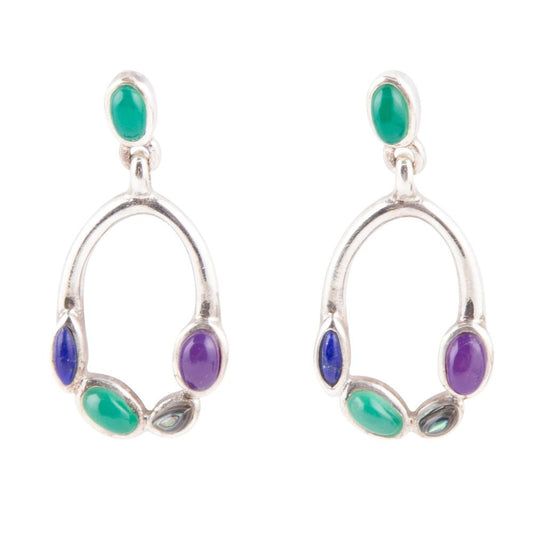Peacock Multi-Stone Sterling Silver Earrings