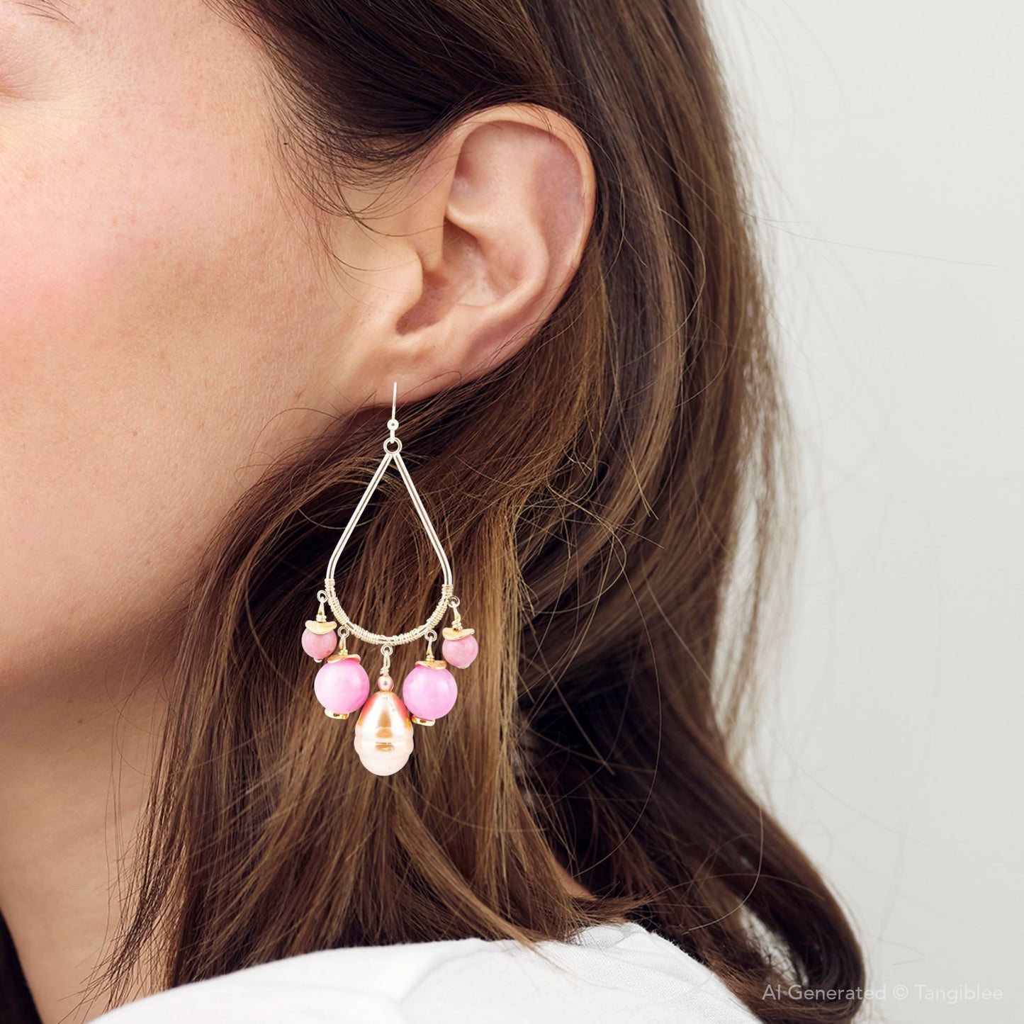 Peony Fuchsia Pink Jade Golden Drop Earrings