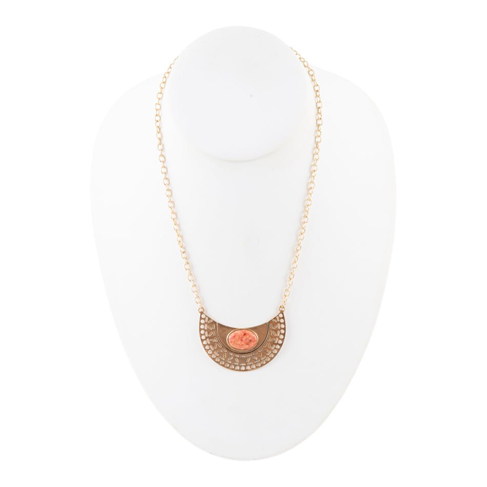 Pharoah Orange Sponge Coral Pendant and Golden Bronze Necklace
